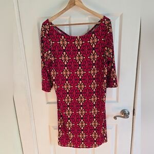 Neiman Marcus red pattern 3/4 sleeve dress sz XL